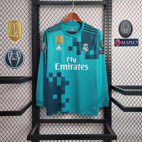 Camisa Retrô Real Madrid II Away 2017/18 Manga Longa Masculino Azul