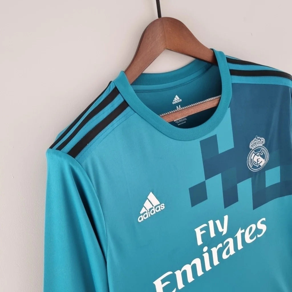 Camisa Retrô Real Madrid II Away 2017/18 Manga Longa Masculino Azul