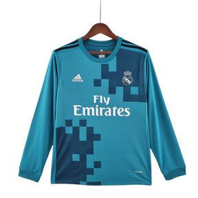 Camisa Retrô Real Madrid II Away 2017/18 Manga Longa Masculino Azul