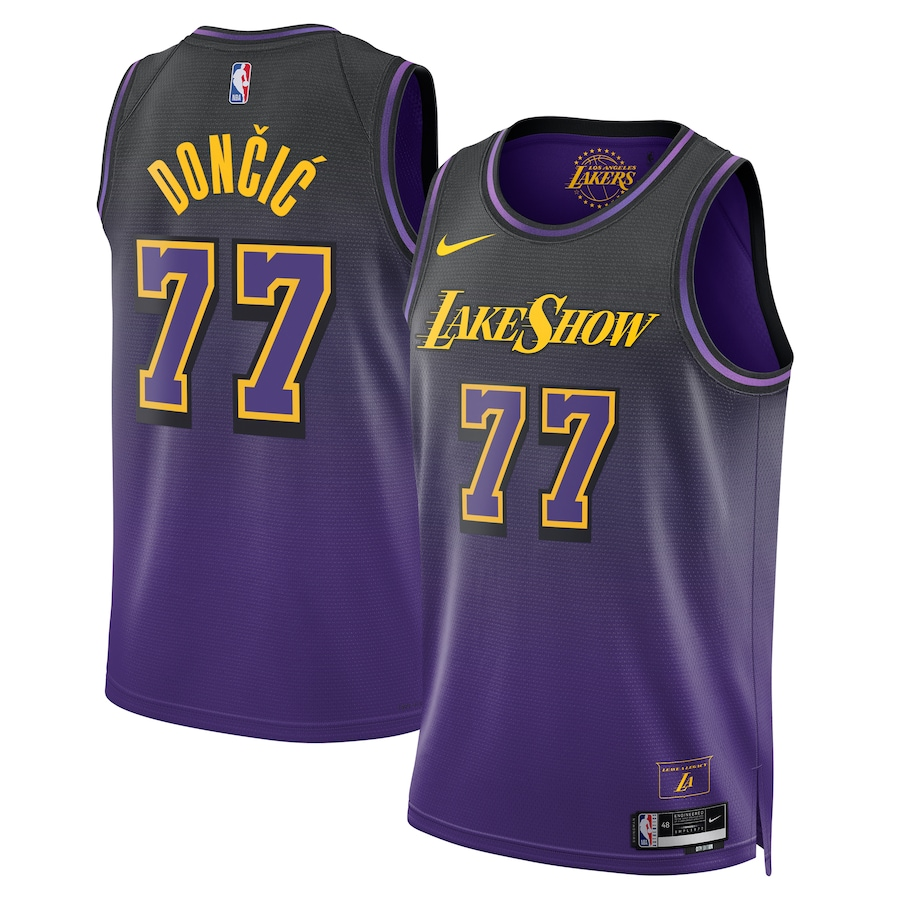 Regata NBA Nike Los Angeles Lakers nº 77 Luka Dončić Masculina - Roxo e Preto